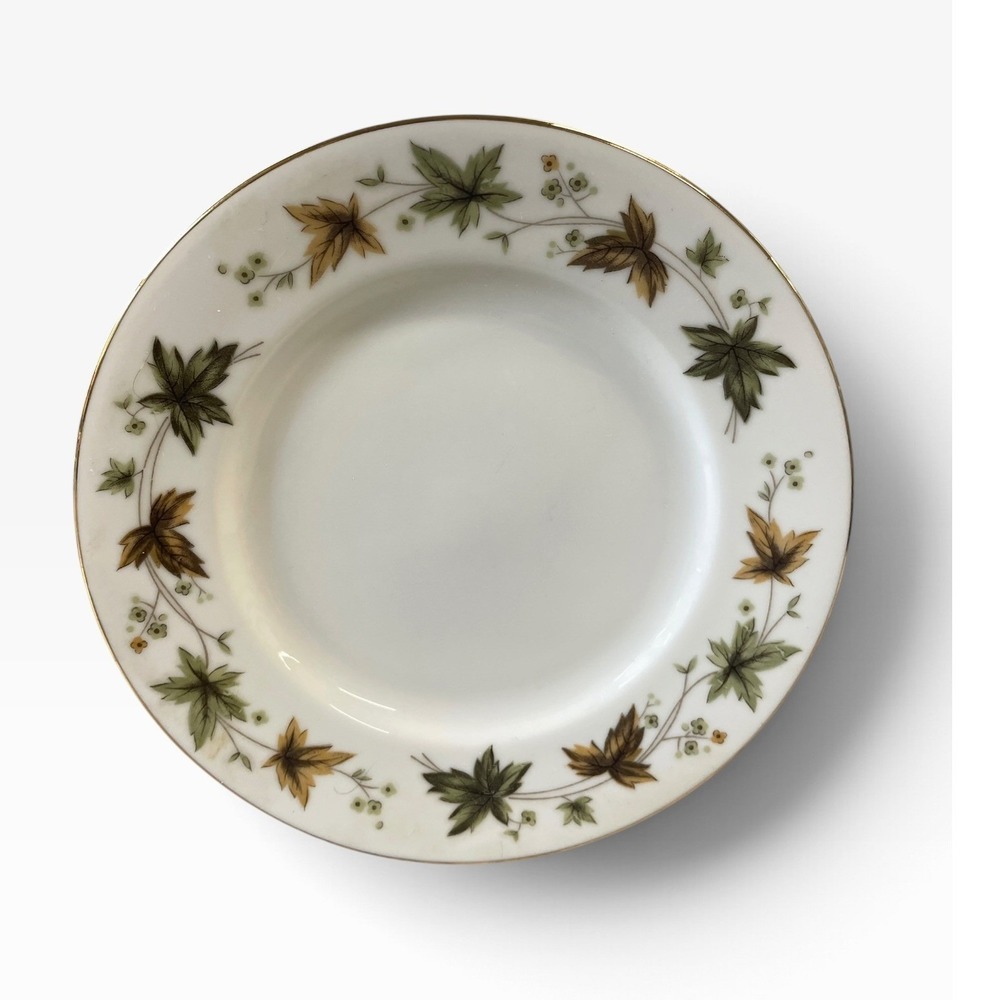 Wentworth Imperial Hawthorne Plate 7 5/8" White Green Brown Leaf Gold Rim 2219